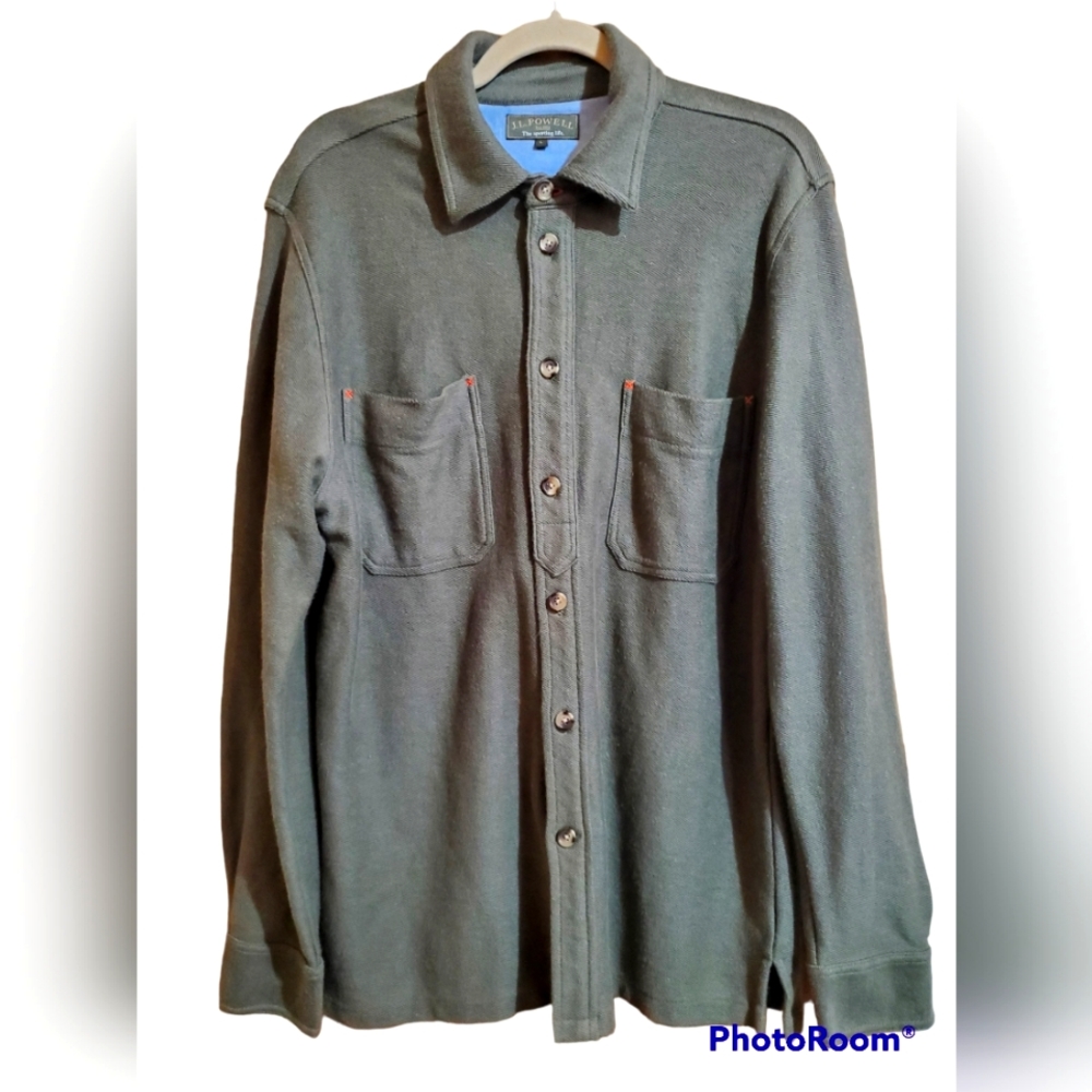 J. L. Powell Cotton Shirt/ Olive Green/ Size Large Men's